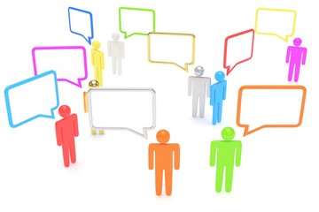 people with talk bubbles isolated over a white background. 3d rendering.