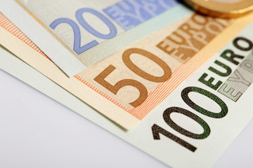 Closeup of banknotes and coins