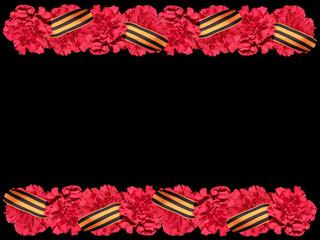Flower carnations and St. George ribbon. Day of Victory over Fascism. 9th May 