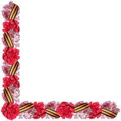 Flower carnations and St. George ribbon. Day of Victory over Fascism. 9th May 