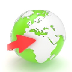 Arrow and Earth globe. 3d render