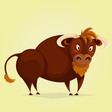 Funny bull. Cartoon character. Vector illustration