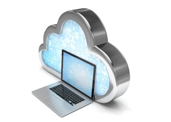 3d cloud symbol and laptop. 3d rendering.