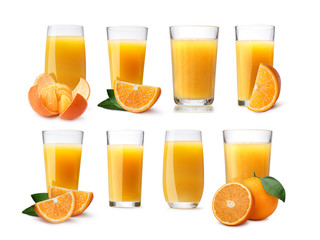 Collection of orange juice in different glasses