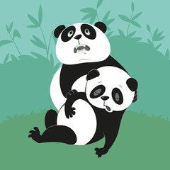 Fototapeta premium Giant Panda with a dying friend, illustration of endangered animals