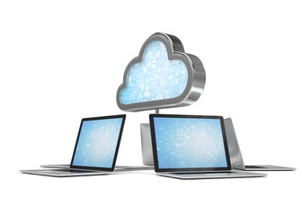cloud symbol and laptops. 3d rendering.
