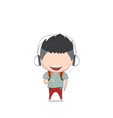 Male teens playing with phone happy. Drawing by hand vector