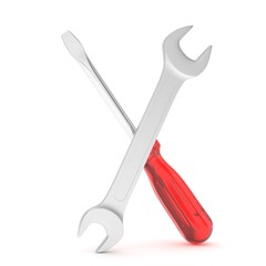 3D Illustration Wrench and screwdriver, service concept