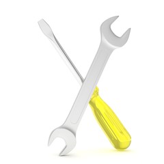 3D Illustration Wrench and screwdriver, service concept