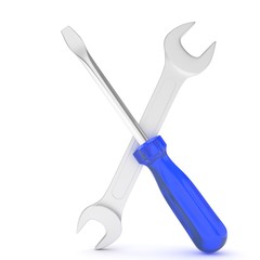 3D Illustration Wrench and screwdriver, service concept