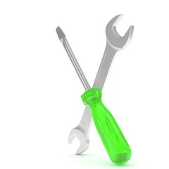 3D Illustration Wrench and screwdriver, service concept