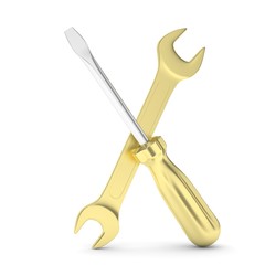 3D Illustration Wrench and screwdriver, service concept