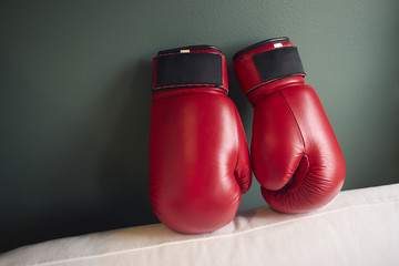 Boxing gloves on a green background.