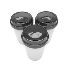 Three paper coffee cups. 3d rendering.