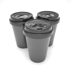 Three paper coffee cups. 3d rendering.