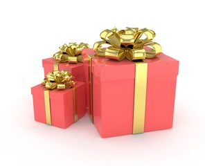 three gift boxes with bows isolated on white. 3d rendering.