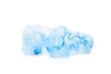 Blue transparent shoe covers for the legs of the cellophane on a