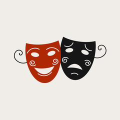 Logo with the image of theatrical masks. It can be used for drama school, theater, playbill or program. 