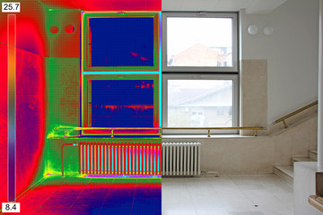 Thermal and real Image of Radiator Heater and a window on a buil - 108526261