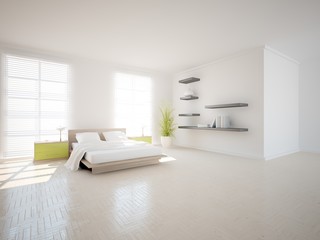 White interior design of living room with colored furniture