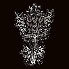 Doodle flower hand-drawing on black background