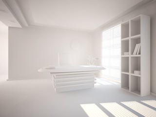 White interior design of living room with colored furniture