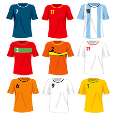 Collection set of different national soccer team t-shirt uniforms