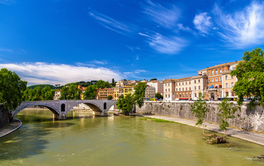 Fototapeta na wymiar Rome city over the Tiber river 