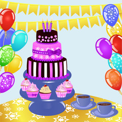 Colorful bIrthday sweets on the table. Birthday background.