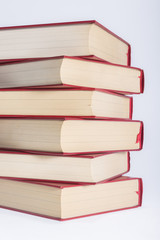 stack of books on white background