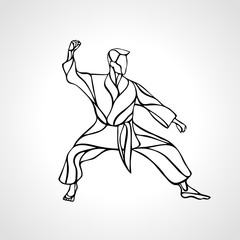 Martial arts pose silhouette. Karate fighter