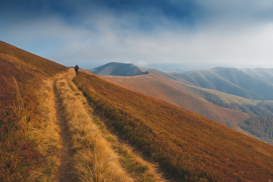 Hiker go by track on Borzhava ridge