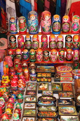 Fototapeta na wymiar Colourful wooden souvenirs