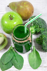 Slimming cocktail of green vegetables and fruits.