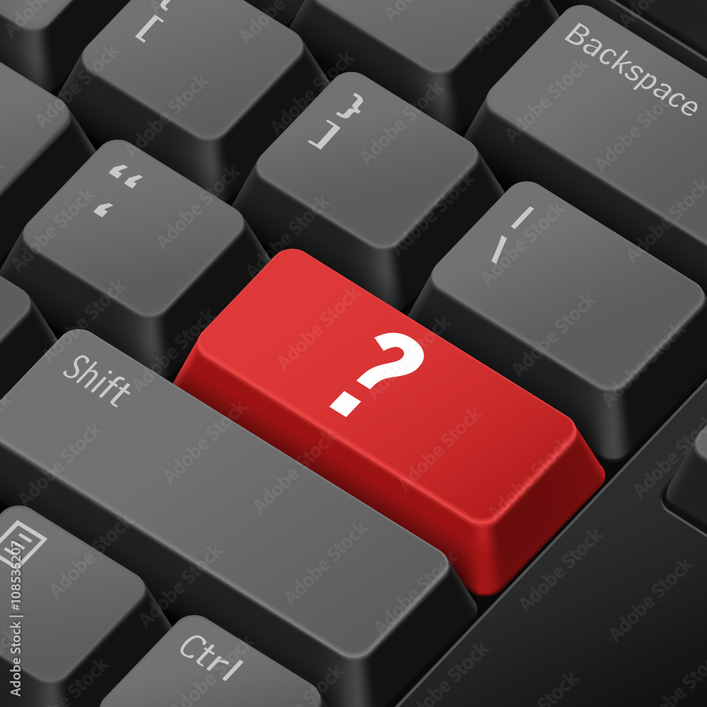 Poster question mark with 3d computer keyboard