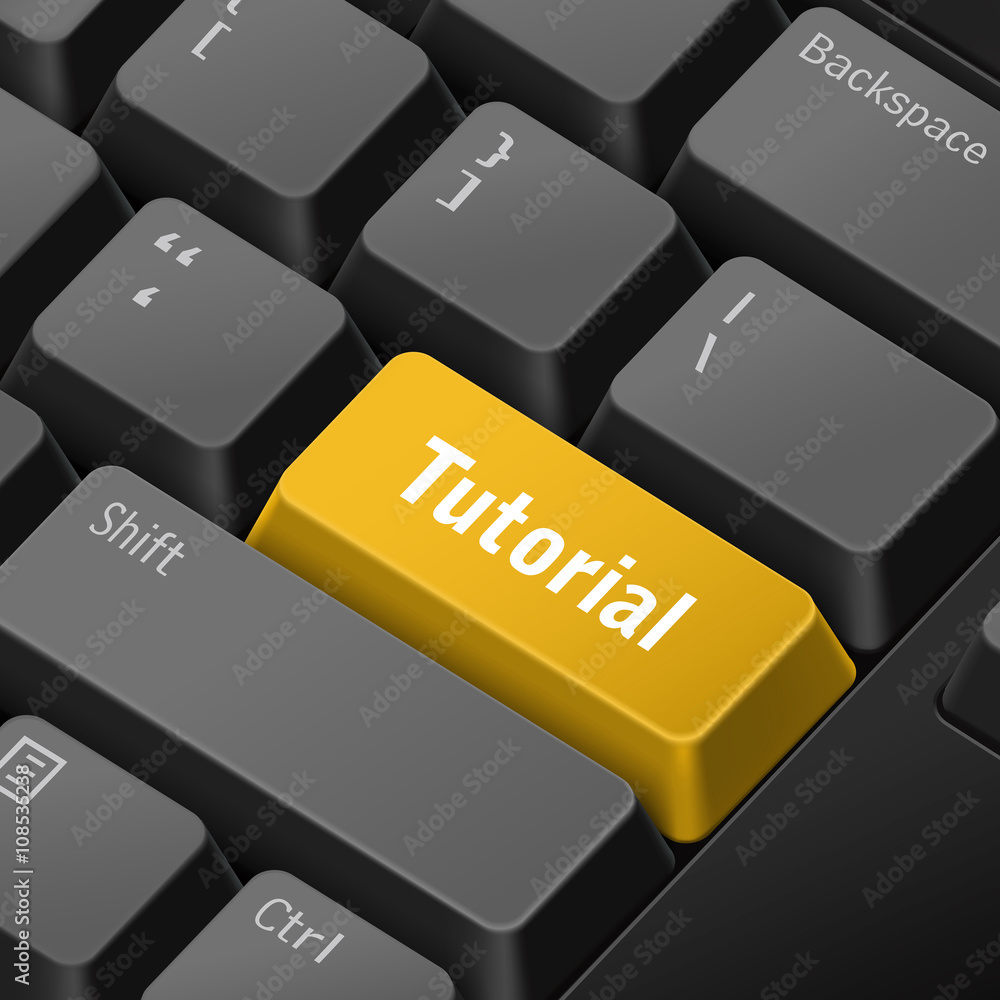 Aufkleber tutorial concept with 3d computer keyboard
