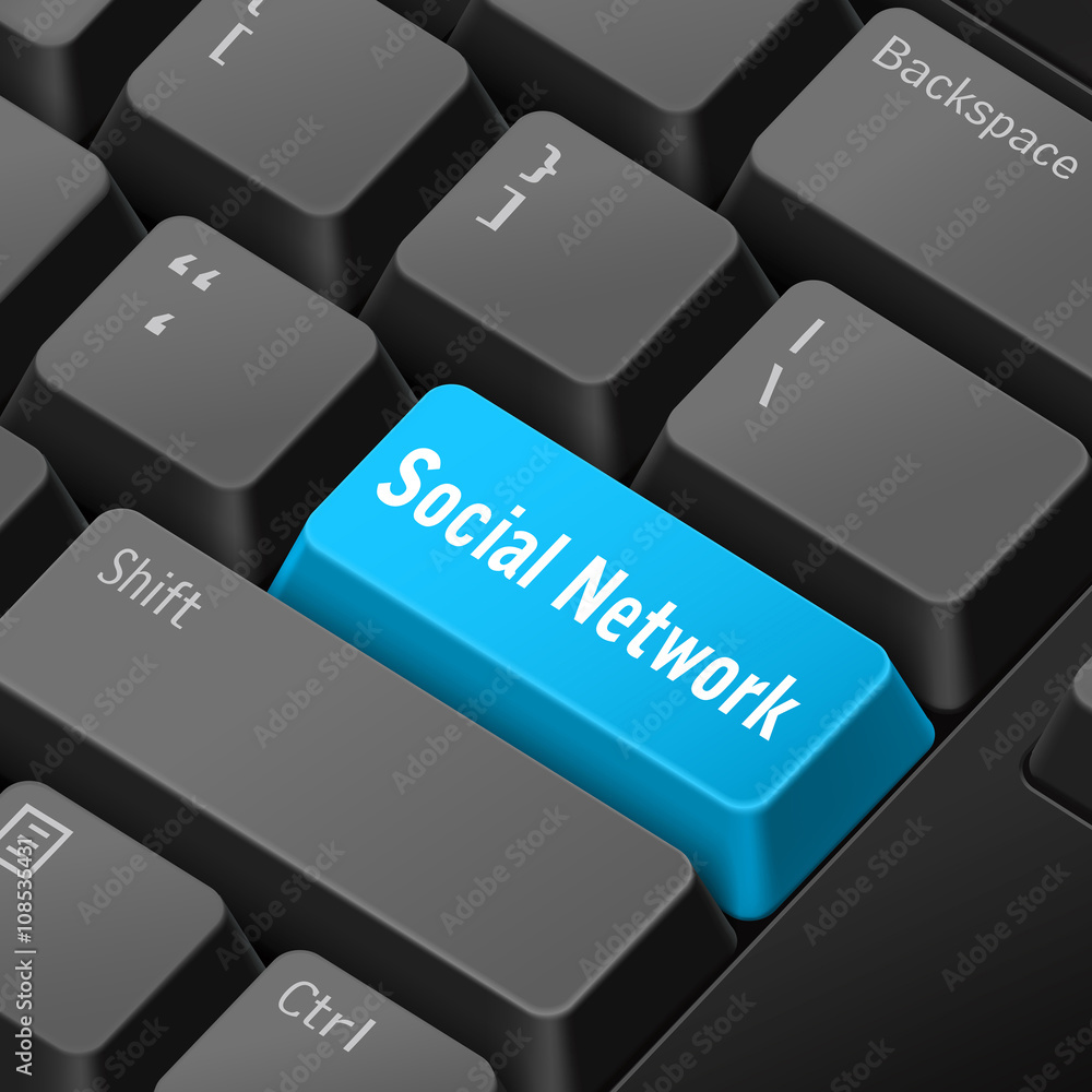 Poster social network concept with 3d computer keyboard