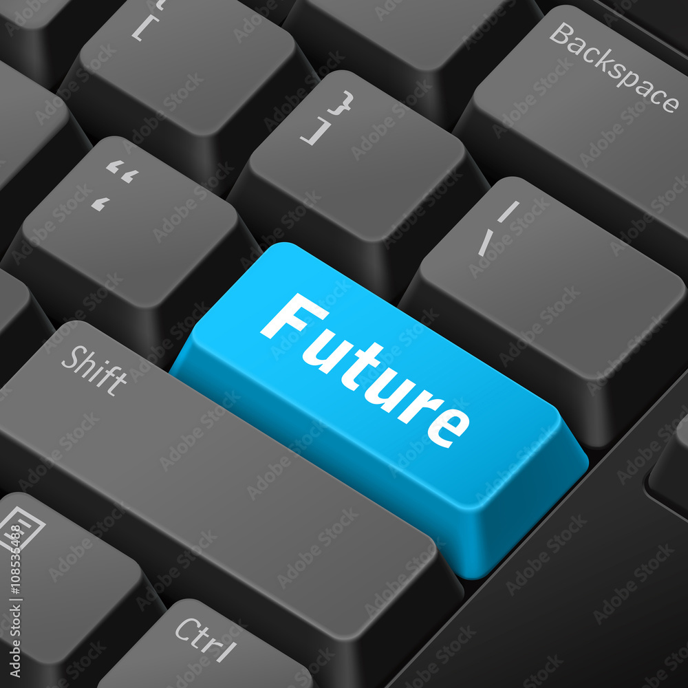 Poster future time concept with 3d computer keyboard