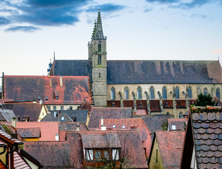 Obraz premium Urban landscape with a church of St. Jakob in the background.