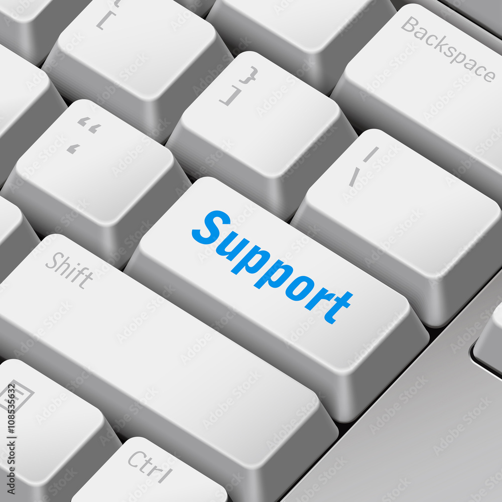 Aufkleber support concept with 3d computer keyboard