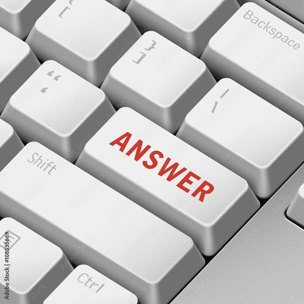 Poster answer concept with 3d computer keyboard