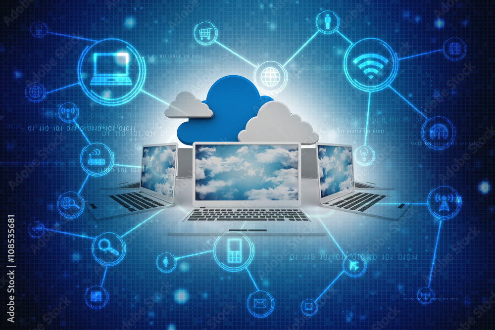 Poster 3d rendering cloud computer network