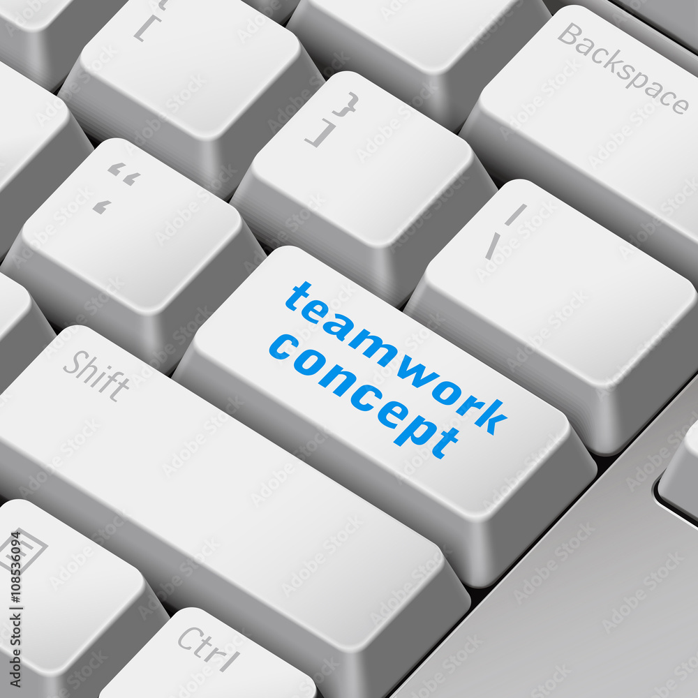 Poster teamwork concept with 3d computer keyboard