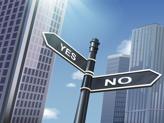 3d road sign saying yes and no