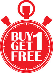 Buy 1 get 1 free red stopwatch, vector illustration