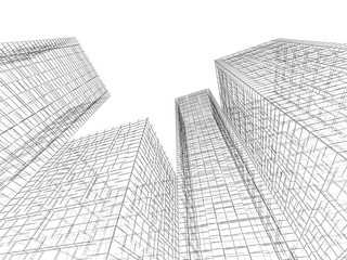3d Buildings perspective, black wire frame lines