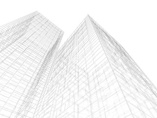 Modern 3d buildings, black wire frame lines