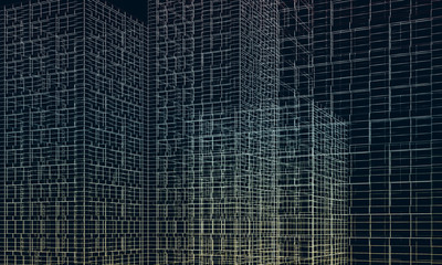 Wire frame lines on black background. 3d