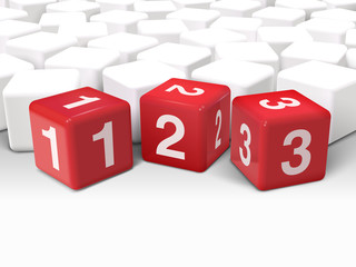 3d dice illustration with numbers one two three