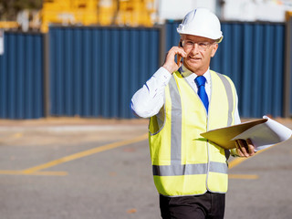 Engineer builder at construction site